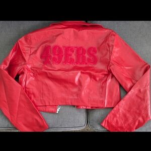 Vegan Leather Red 49er Crop Jacket NFL